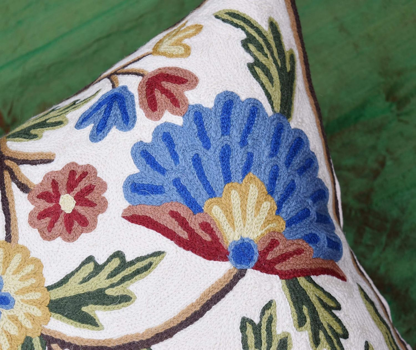 Dahlia Floral Pillow Cover - Cream Flower Pillowcase - Outdoor Cushion - Suzani Farmhouse Chair
