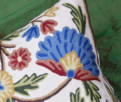 Dahlia Floral Pillow Cover - Cream Flower Pillowcase - Outdoor Cushion - Suzani Farmhouse Chair