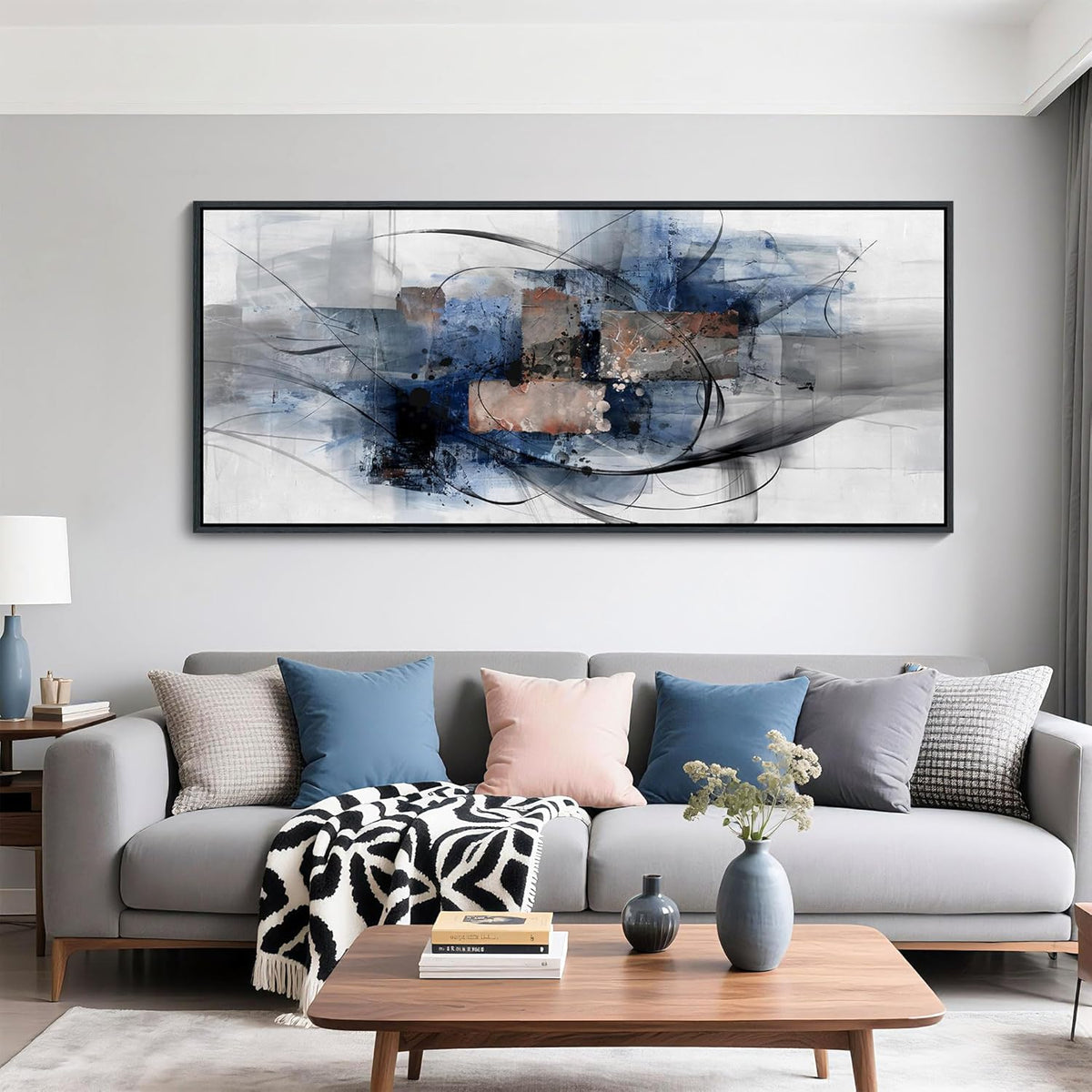 Mofutinpo Black and Blue Wall Art - Abstract Canvas Wall Art for Living Room, Bedroom, Office