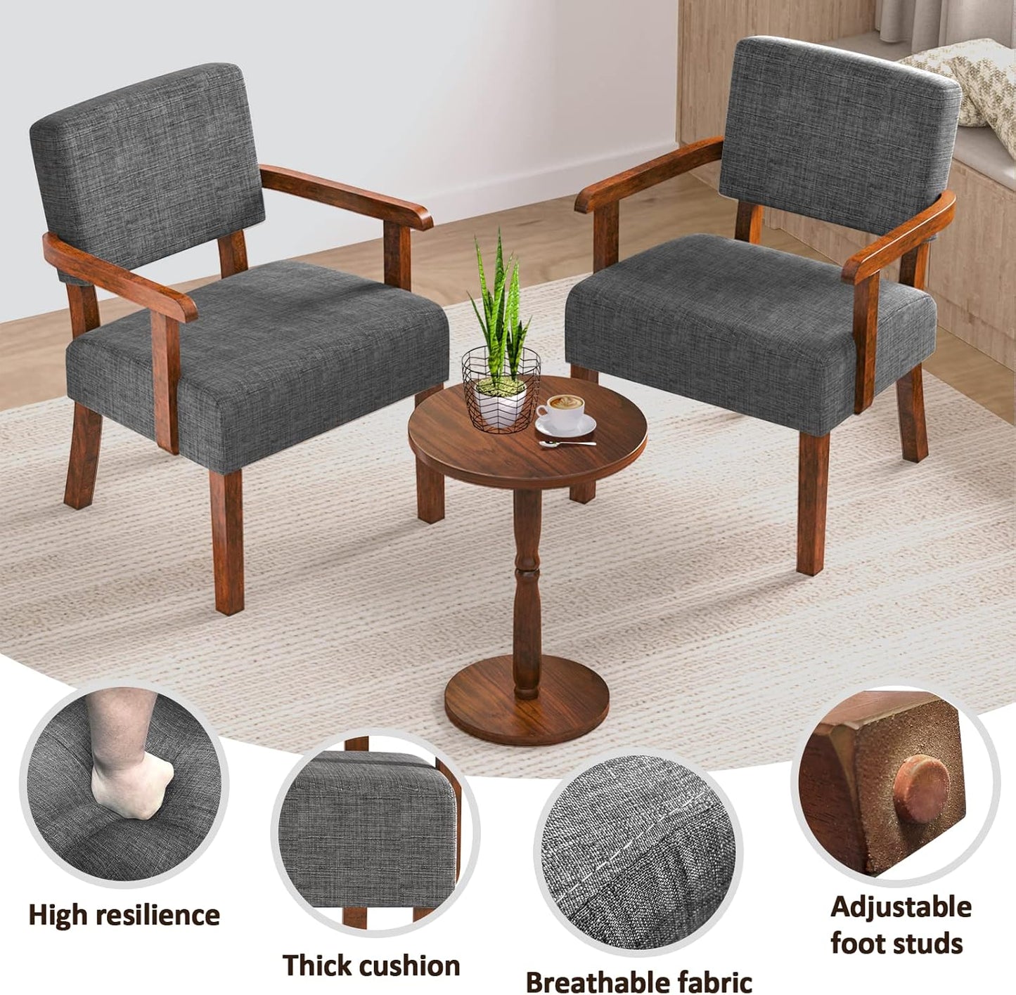 Accent Chair Set of 2 with Table, Living Room Chairs with Soft Seat and Armrests for Living Room