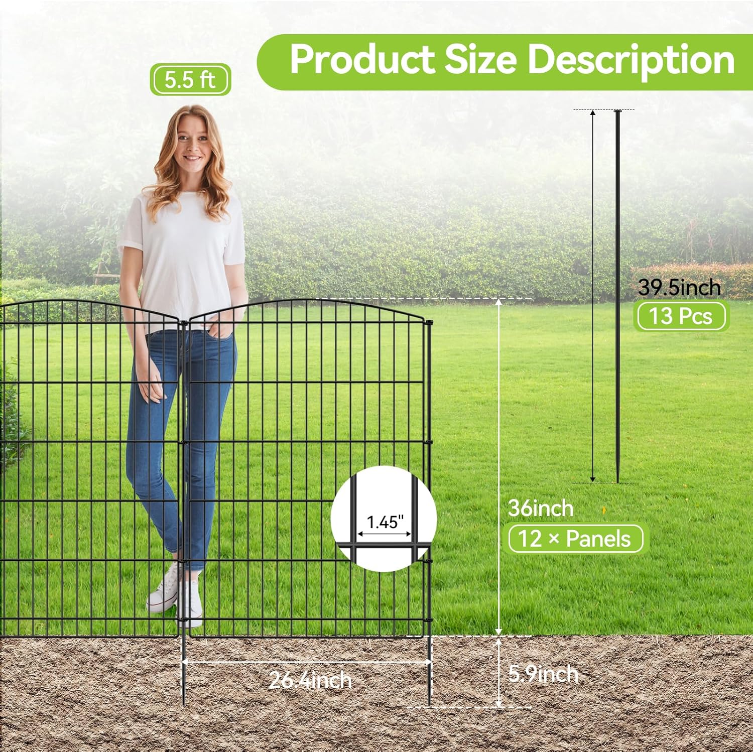 INJOPEXI Decorative Garden Fence 12 Panels 23.6ft (L)×36in (H) Garden Fences with 12 Panels