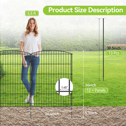 INJOPEXI Decorative Garden Fence 12 Panels 23.6ft (L)×36in (H) Garden Fences with 12 Panels