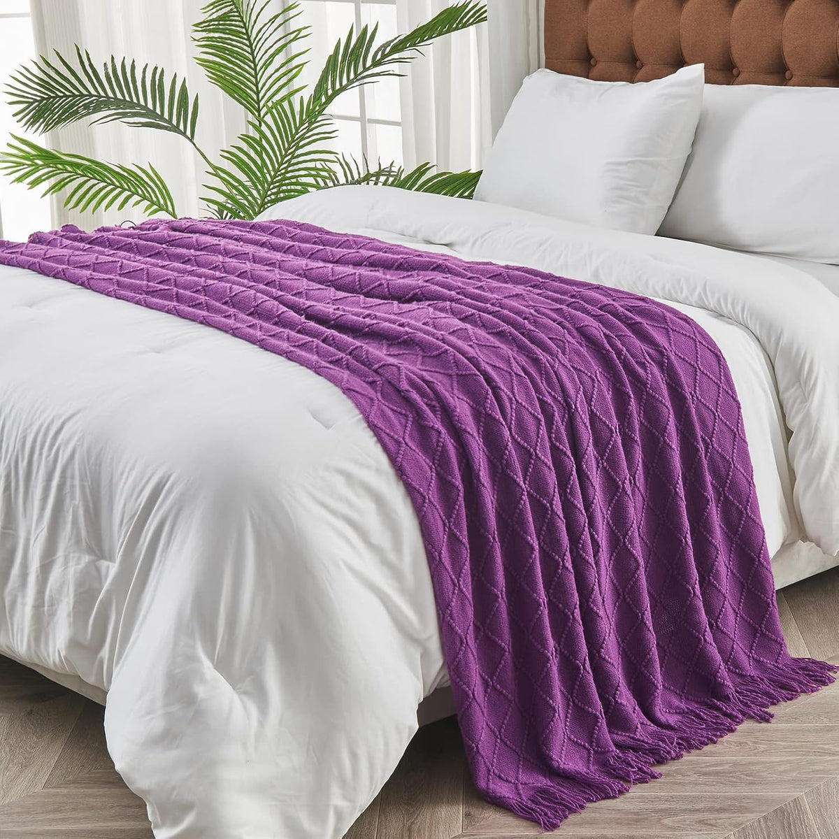 inhand Valentine's Day Gifts Throw Blanket Purple for Couch, Soft Living Room Home Decor Knitted