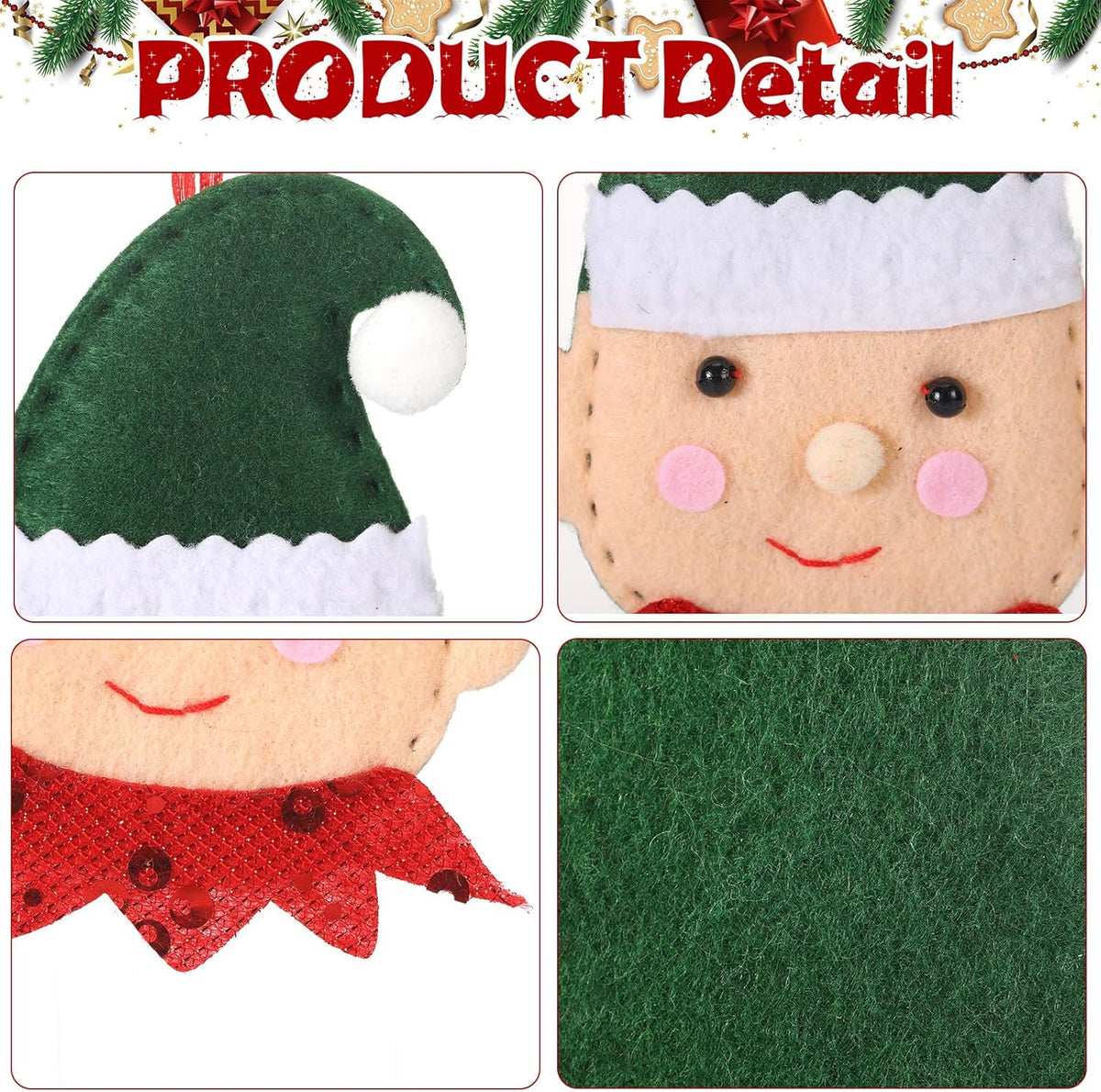 Skylety 8 Pieces 3D Christmas Tree Ornaments Set Felt Santa Snowman Candy Cane Ornament, Stocking