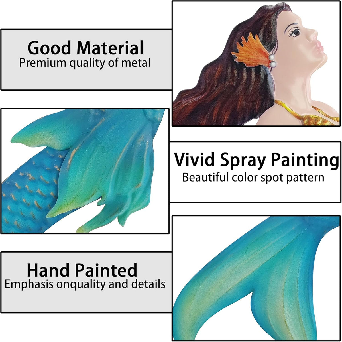 John's Studio Metal Mermaid Sea Wall Decor Outdoor Garden Hanging Art Sculptures Home Ocean Theme