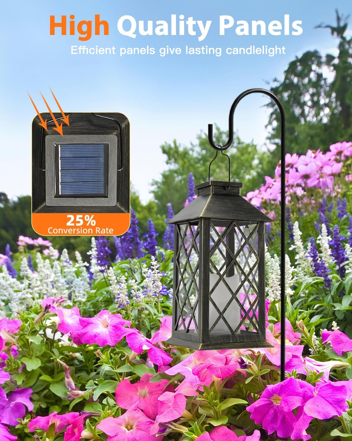 Otdair Solar Lanterns Outdoor Waterproof, 2 Pack 14" Solar Lantern with Glass Retro LED Flickering