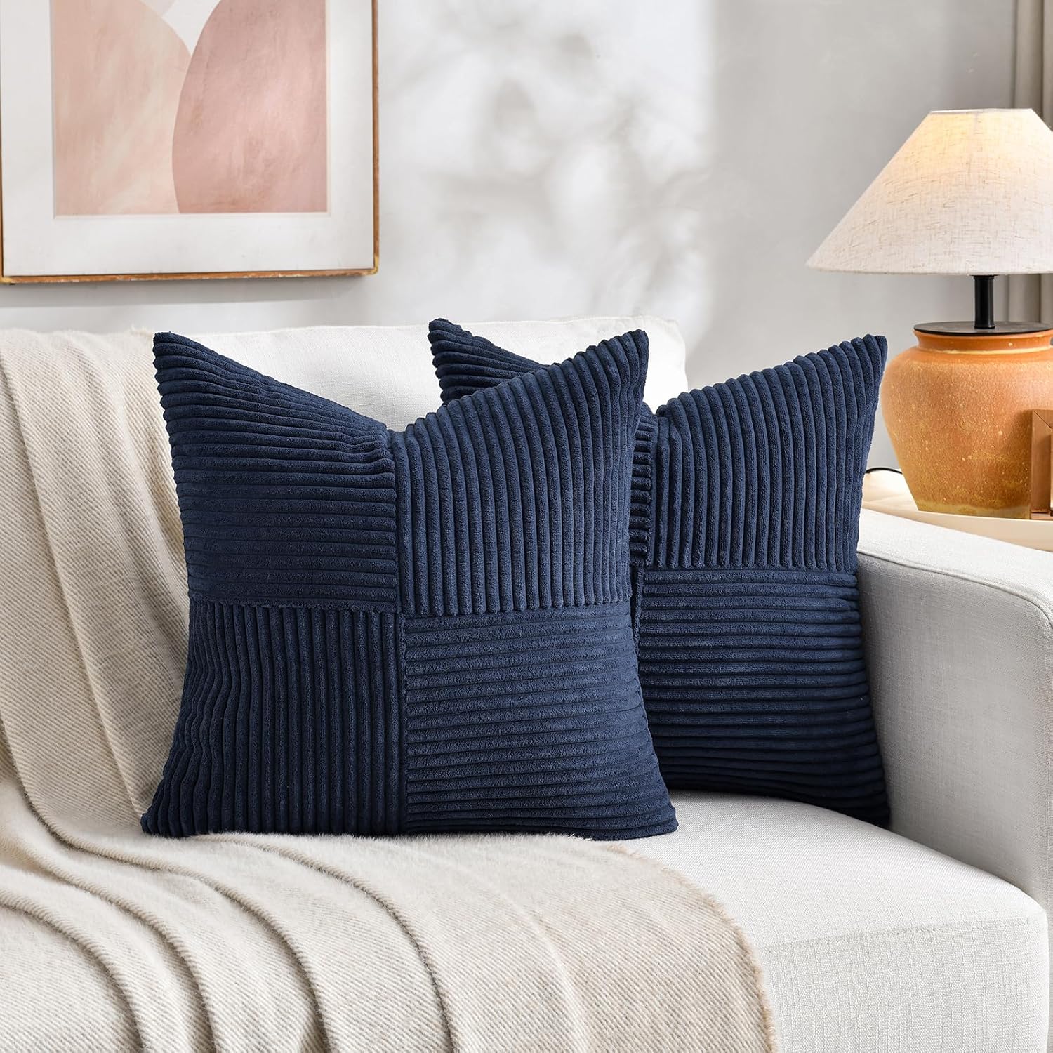 Fancy Homi 2 Packs Navy Blue Euro Decorative Throw Pillow Covers 28x28 Inch for Living Room Couch