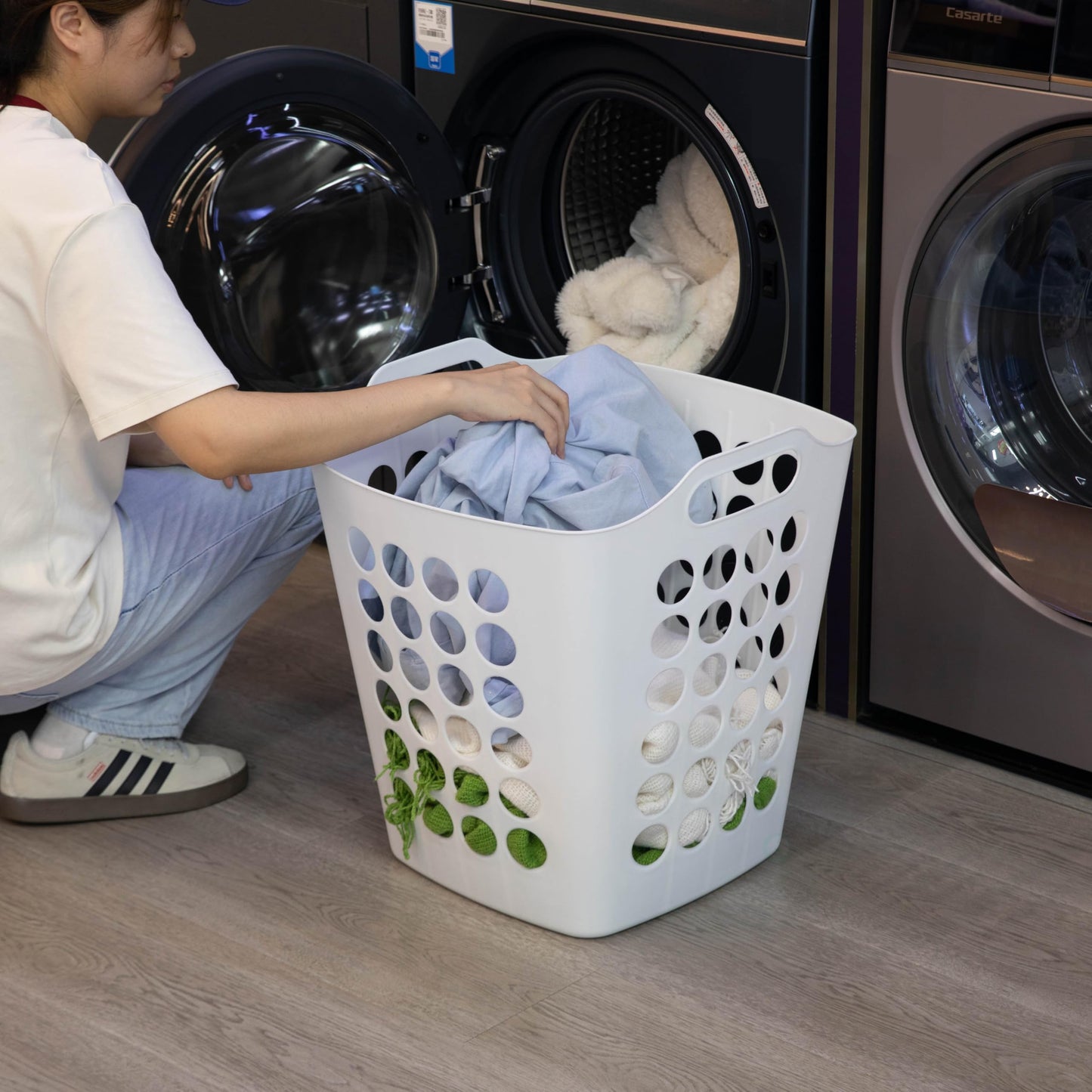 Flexible Plastic Laundry Basket - Square Storage Hamper with Side Handles for Easy Carrying