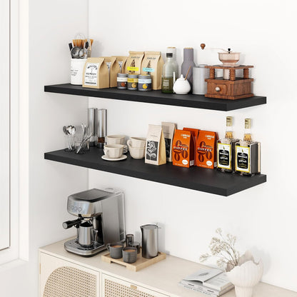 48" Floating Shelves for Wall, 12" Deep Slim Black Floating Shelves, Wall-Mounted Shelves for