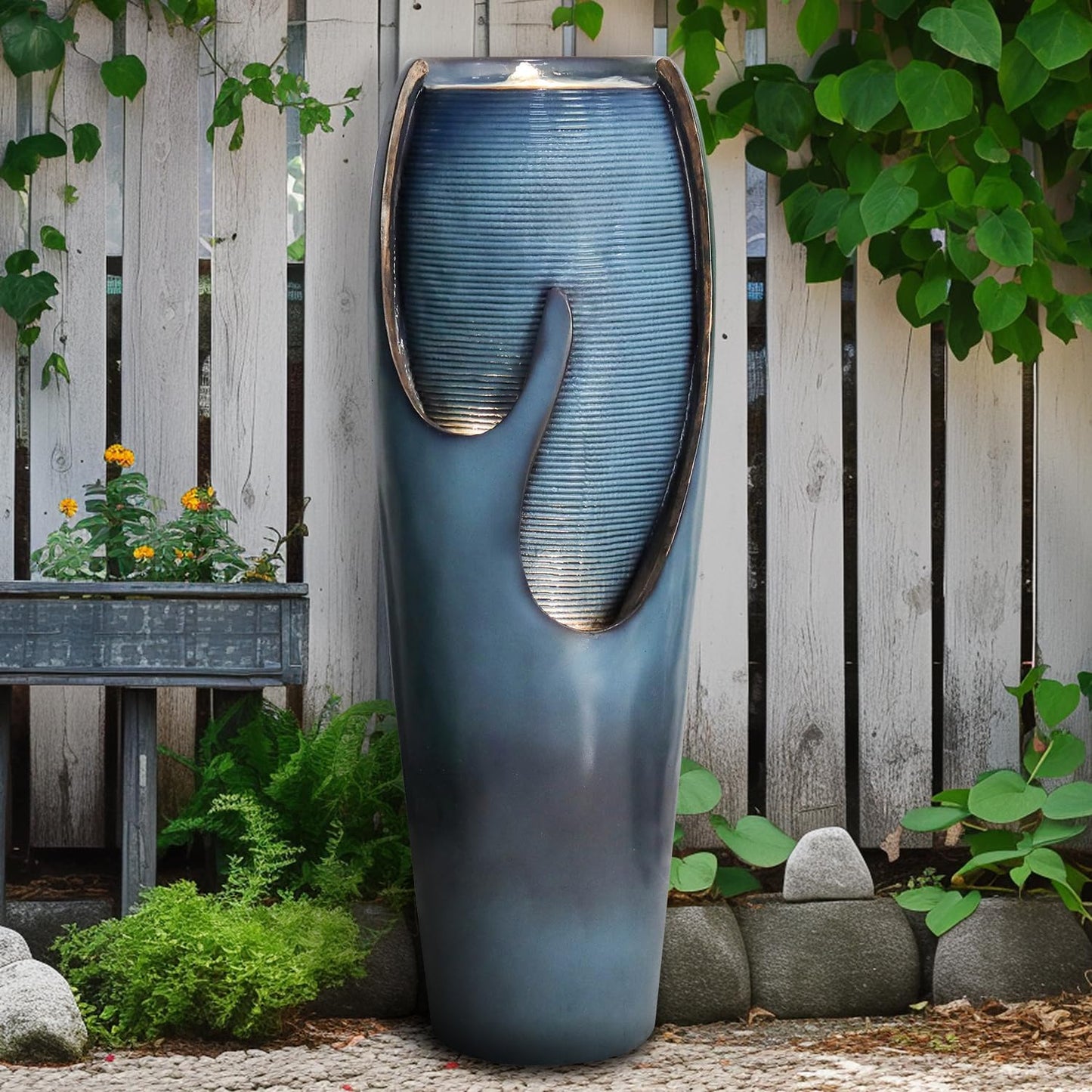Naturefalls 38.7” H Modern Outdoor Fountain - 4-Tiered Outdoor Garden Fountains with Contemporary