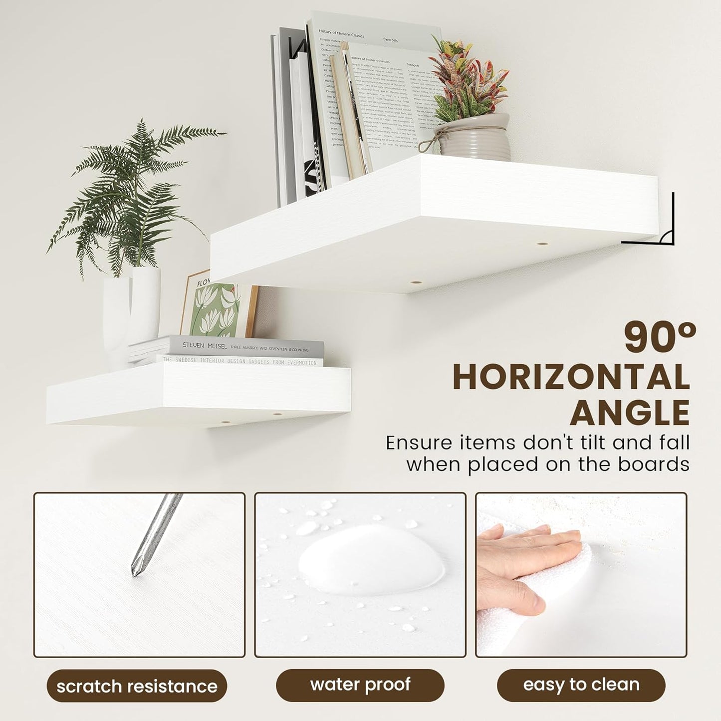 Deep Floating Shelves for Wall | 24 Inch Wide x 12 Inch Deep White Floating Shelves | 24W x 12D