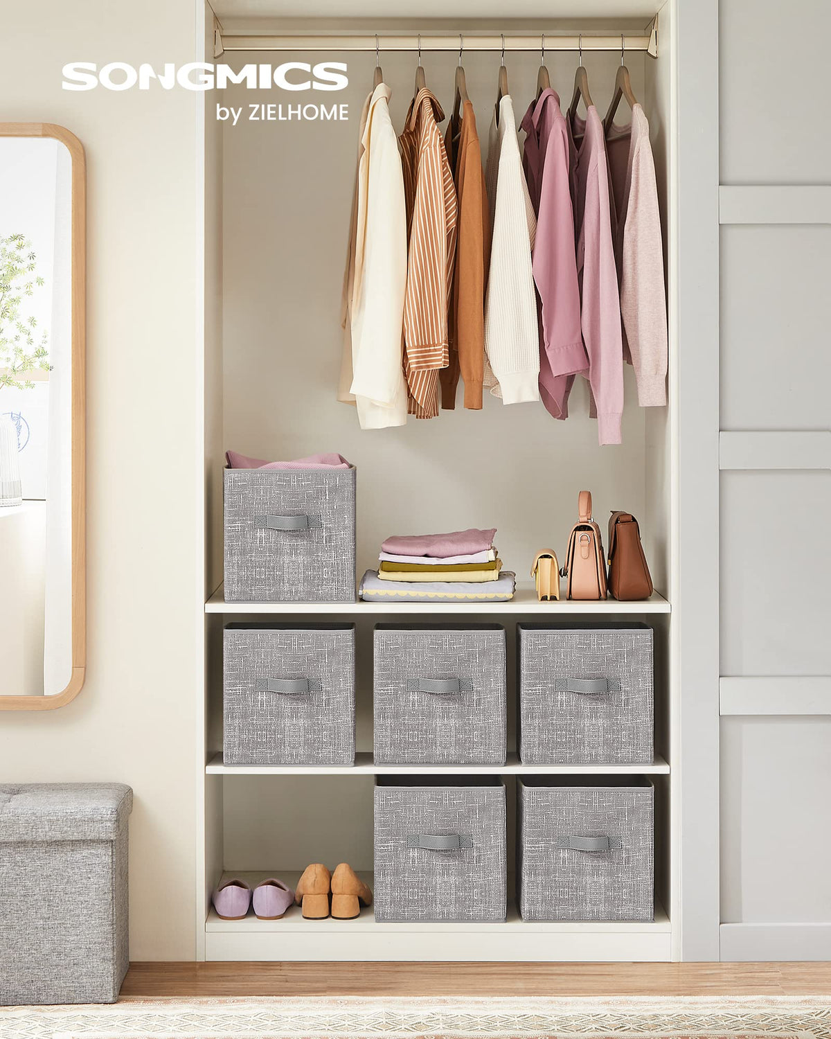 SONGMICS Storage Cubes, 11-Inch Non-Woven Fabric Bins with Double Handles, Set of 6, Closet