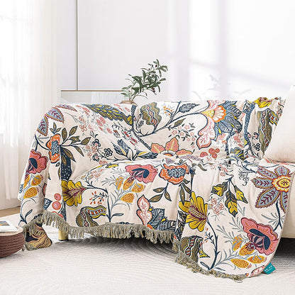 Snycler Boho Throw Blanket for Bed, 100% Organic Cotton Muslin Soft Throw-Floral Farmhouse Rustic