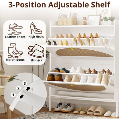 IRONCK Rattan Shoe Cabinet Storage with 2 Flip Drawers, White