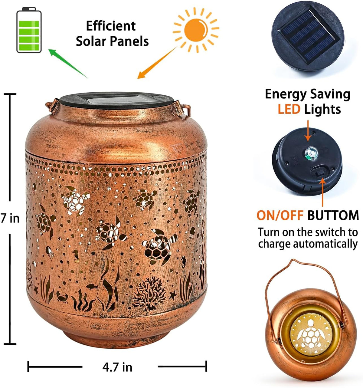 Sea Turtle Solar Lanterns Outdoor Waterproof,Hanging Solar Lights Sea Turtle Gifts for Women Metal