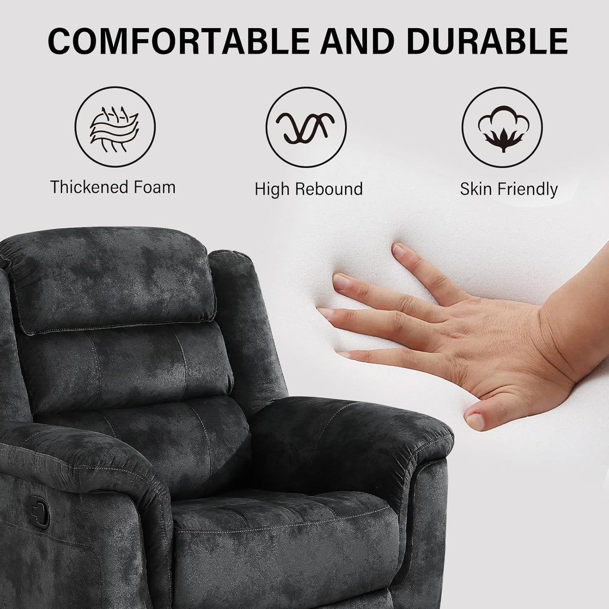 EBELLO Manual Recliner Chair, Soft Fabric Recliner Sofa with Overstuffed Armrest and Backrest for