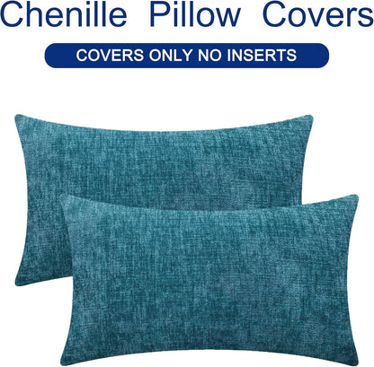 CaliTime Throw Pillow Covers Decorative 12 X 20 Inches Pack of 2 Cozy Chenille Cushion Cases for