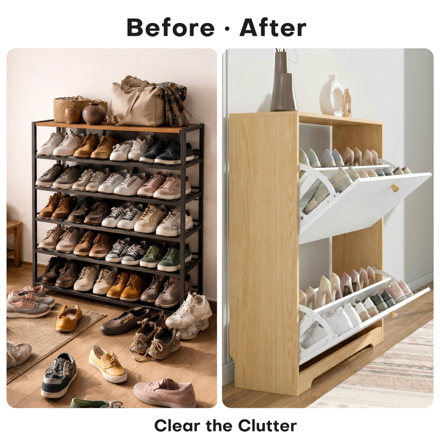 Nicetree Shoe Cabinet with 2 Flip Drawers, Narrow Shoe Organizer Cabinet, Freestanding Shoe Rack