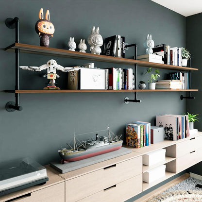 Industrial Pipe Wall Shelves Pipe Shelving with Real Wood Plank,70 Inches Floating Shelves for Wall
