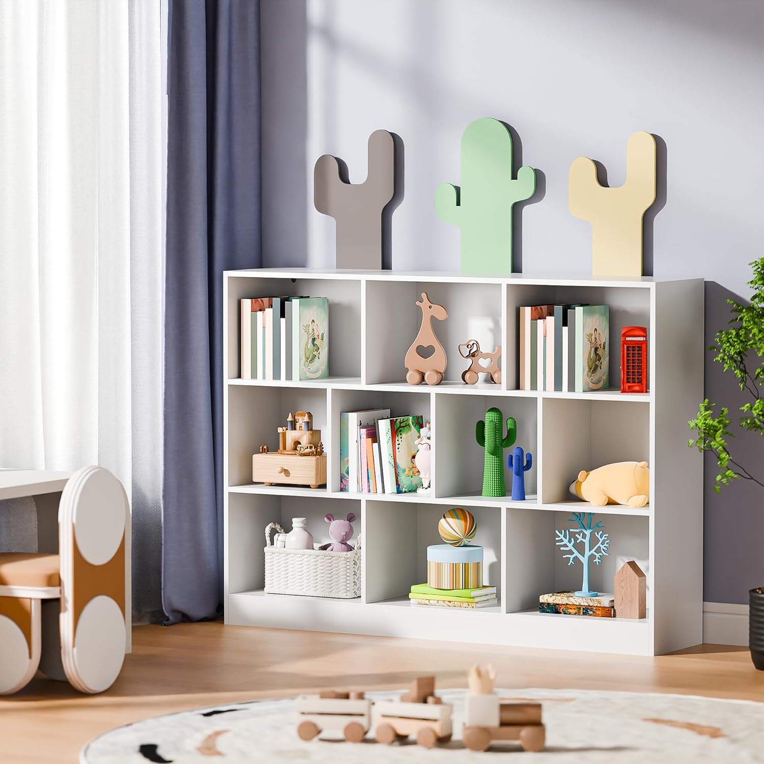 Cozy Castle White Bookshelf, 3-Tier Open Shelf Bookcase, 10 Cube Storage Organizer with Anti-Tilt