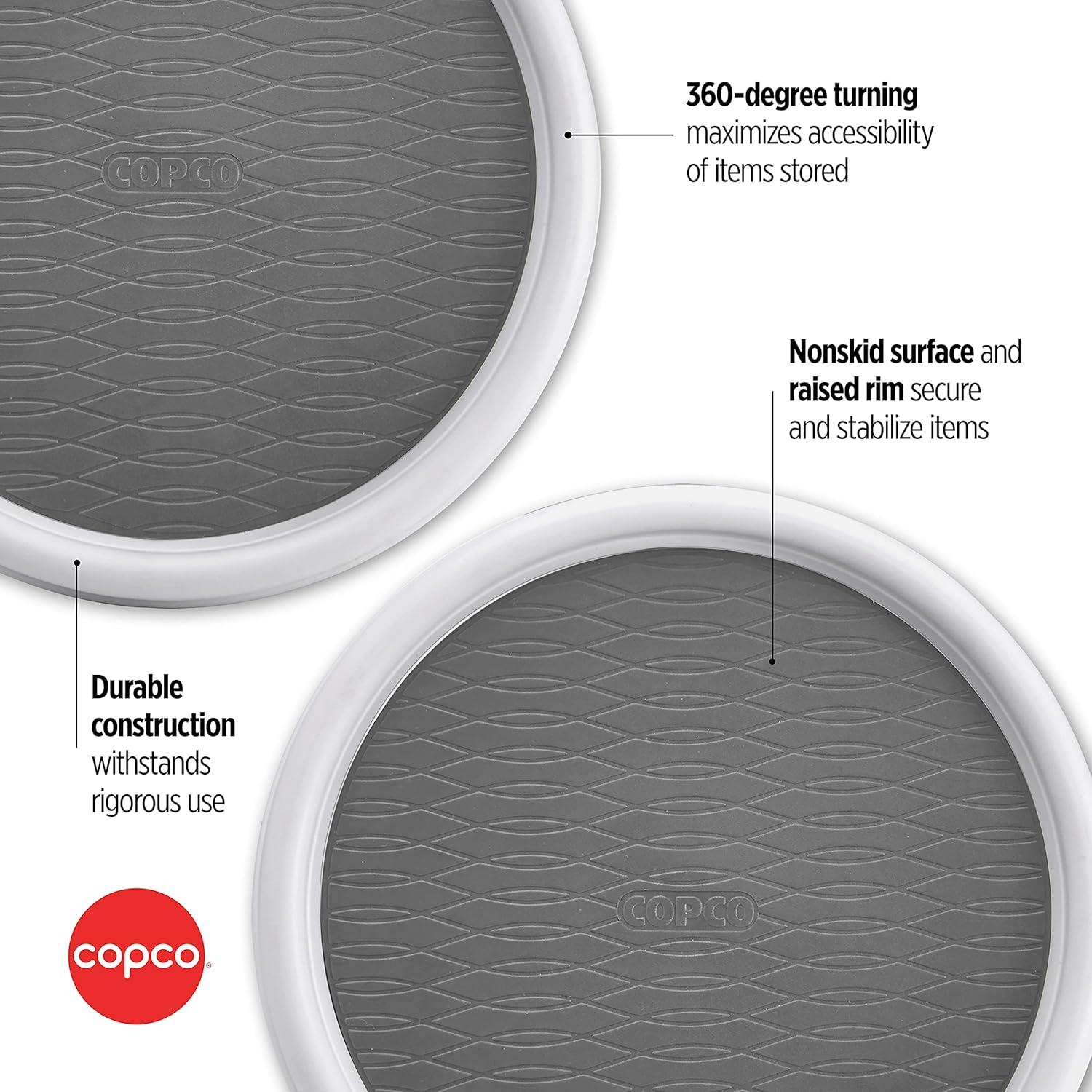 Copco 9 Inch Non Skid Pantry Cabinet Lazy Susan Turntable, Set of 2, Spinning Organizer for