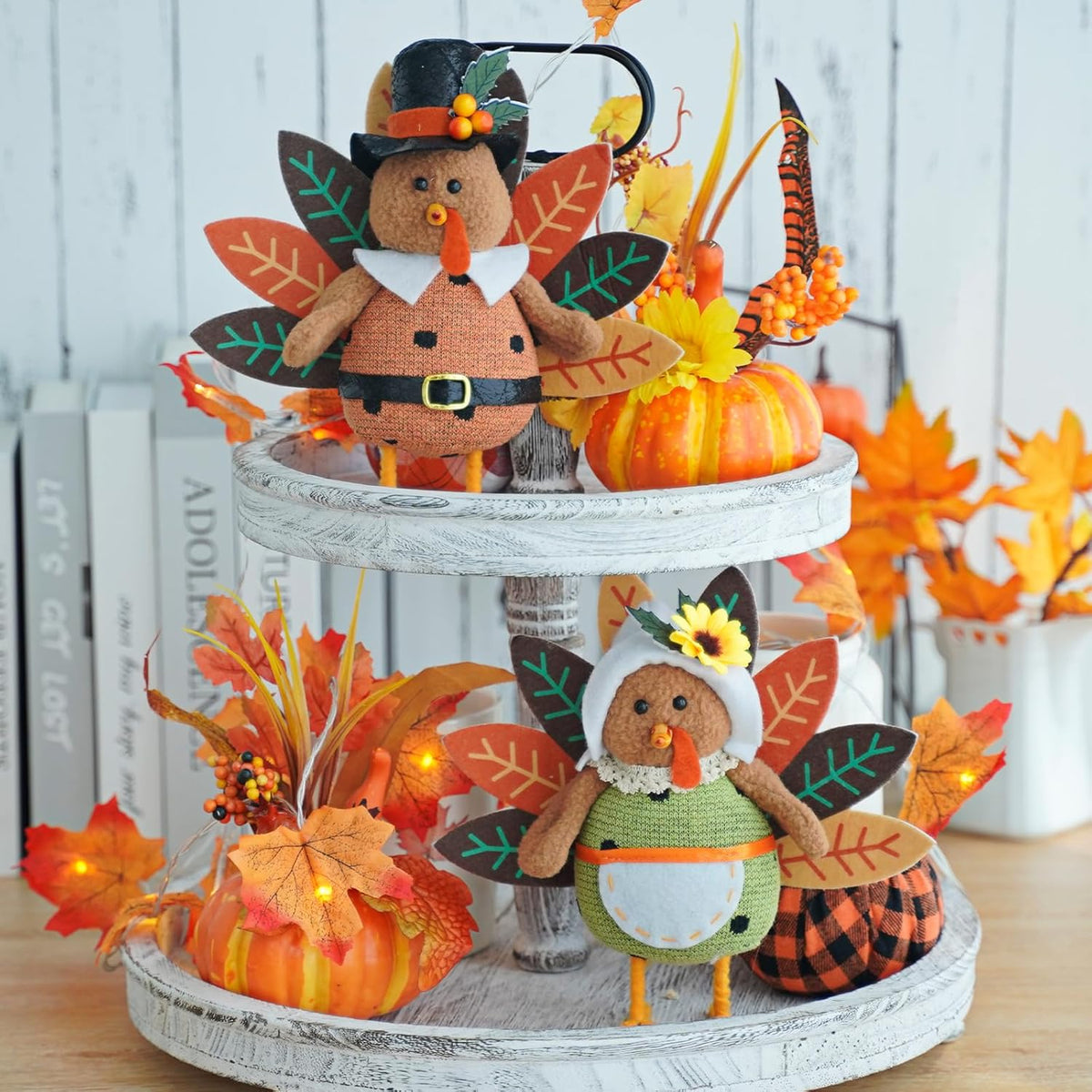 CRCZK Thanksgiving Turkey Decoration Fall Harvest Tabletop Decor Standing turkey with Dangling