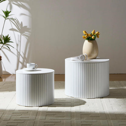 Round Coffee Table with Storage,19.17" Nesting Coffee Table Set of 2,Mid Century Modern End Table