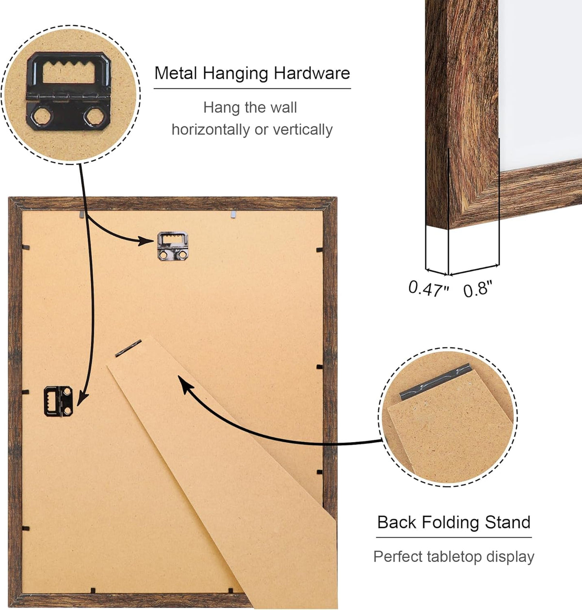 11x14 Picture Frame Set of 4, 11 x 14 Wood Photo Frames with Mat for 8x10, Natural Wooden Frame
