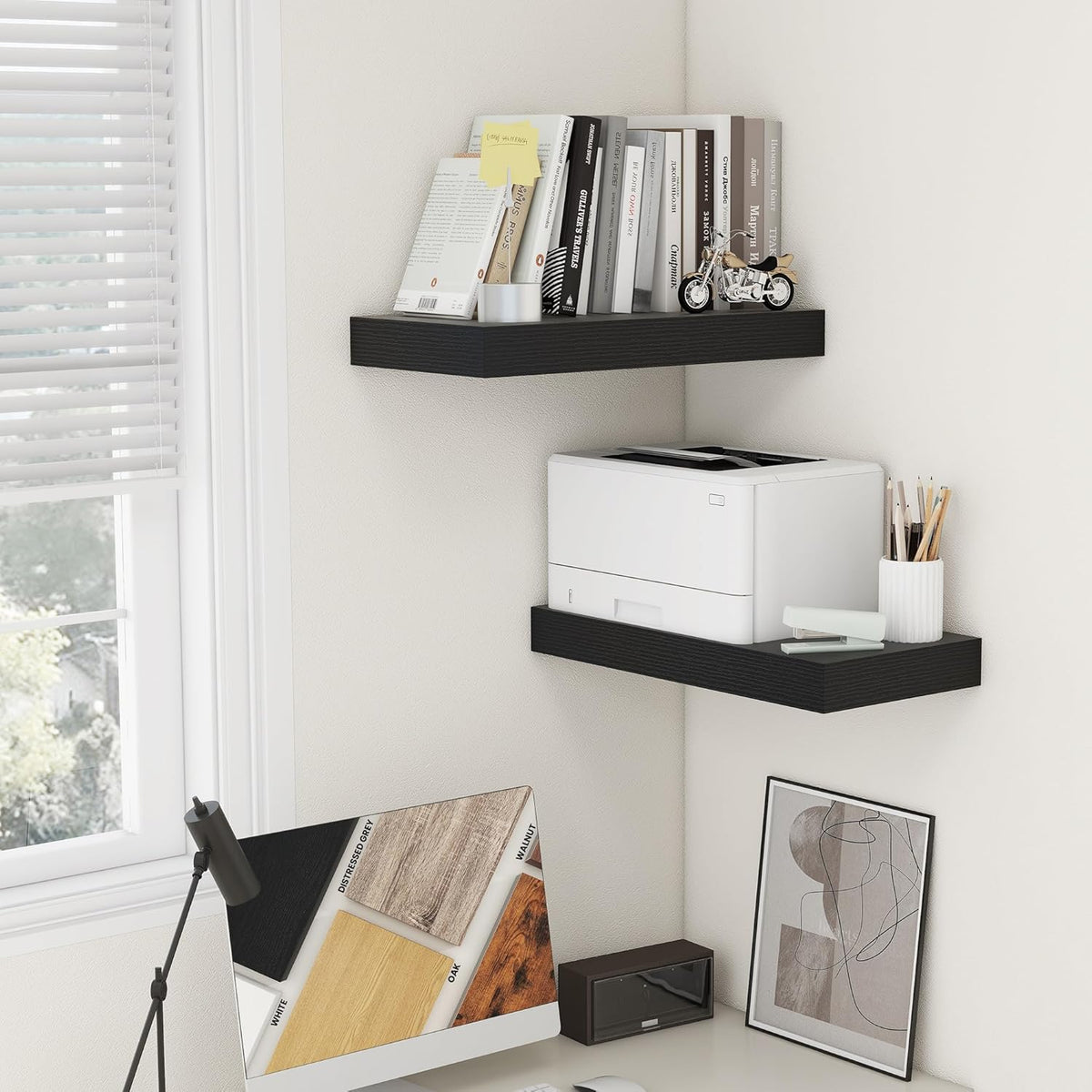 Deep Floating Shelves for Wall, 24W x 12D Black Floating Shelves Set of 2, 12'' Deep Large Wood