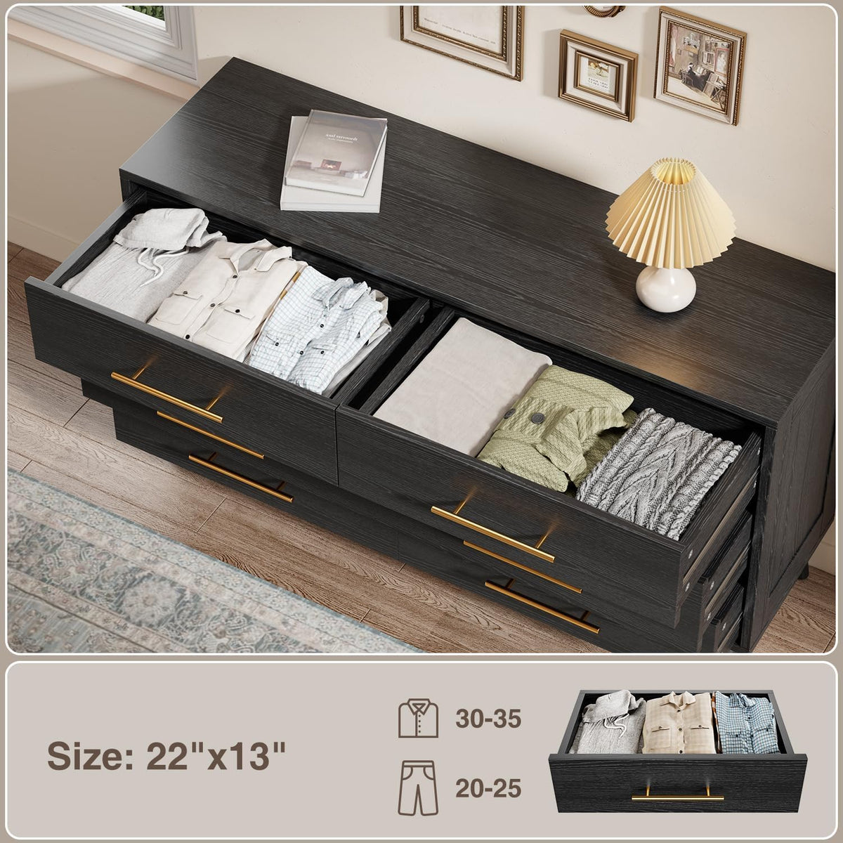 Aiho 6 Drawer Dresser for Bedroom, Chest of Drawers with Metal Handles, Wood Storage Modern Dresser