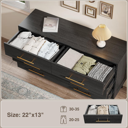 Aiho 6 Drawer Dresser for Bedroom, Chest of Drawers with Metal Handles, Wood Storage Modern Dresser