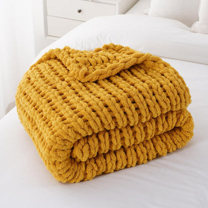 Battilo Chunky Knit Throw Blanket, Soft and Thick Chenille Throw Blanket, 50"x60" Handmade Cable