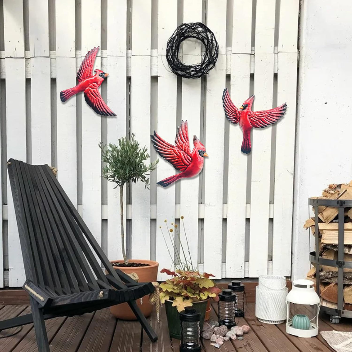 J-Fly Metal Red Bird Wall Decoration Bird Wall Hanging Decor Outdoor Metal Wall Art Cardinal