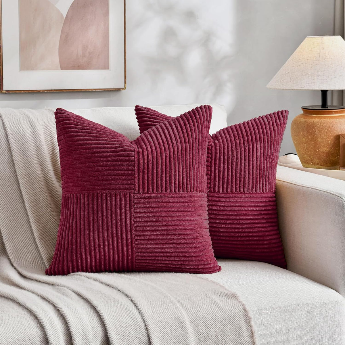 Fancy Homi 2 Packs Burgundy Samll Decorative Throw Pillow Covers 14x14 Inch with for Couch Bed