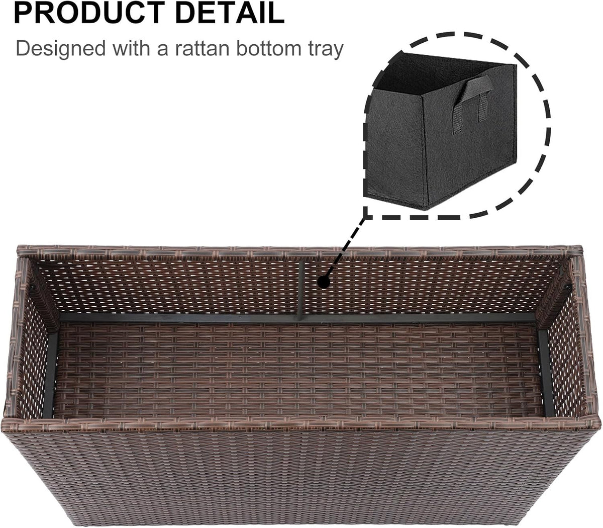 SUNNYPARK Tall Rectangular Planter with Removable Liner, All-Weather PE Rattan Large Modern
