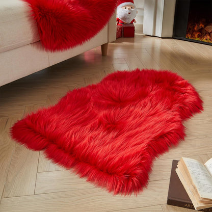 AMTOVO Faux Fur Rug, Red Small Area Rug, Fluffy Sheepskin Rug, Fuzzy Ultra Soft 2 x 3 ft Shag Rugs