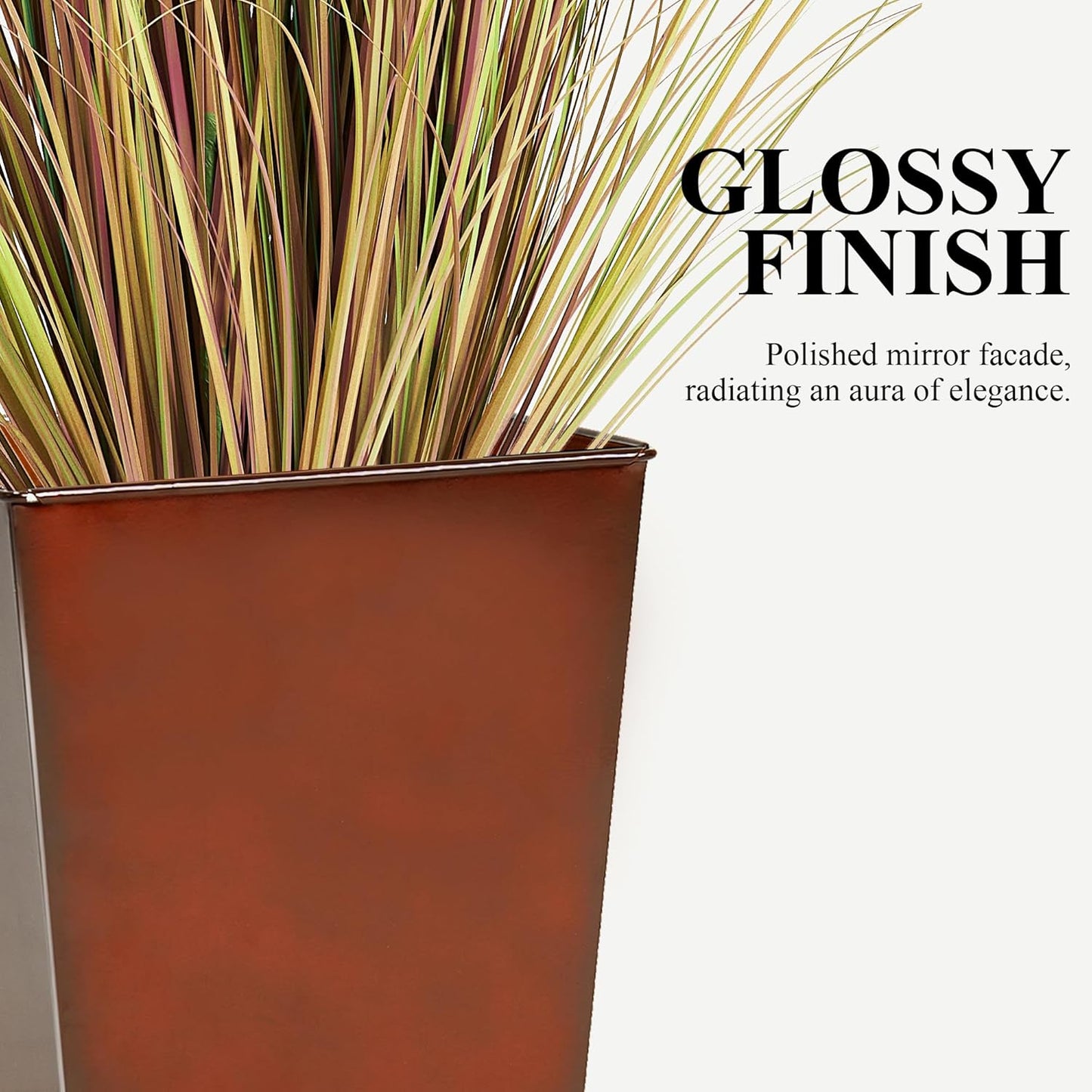 WORTH Garden 25" Large Metal Glazed Planter Set of 2, Luxurious Glossy Finish Red Tall Square