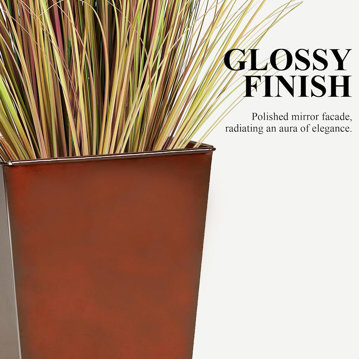 WORTH Garden 25" Large Metal Glazed Planter Set of 2, Luxurious Glossy Finish Red Tall Square