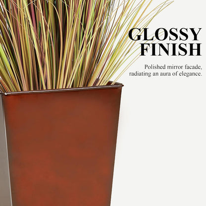 WORTH Garden 25" Large Metal Glazed Planter Set of 2, Luxurious Glossy Finish Red Tall Square