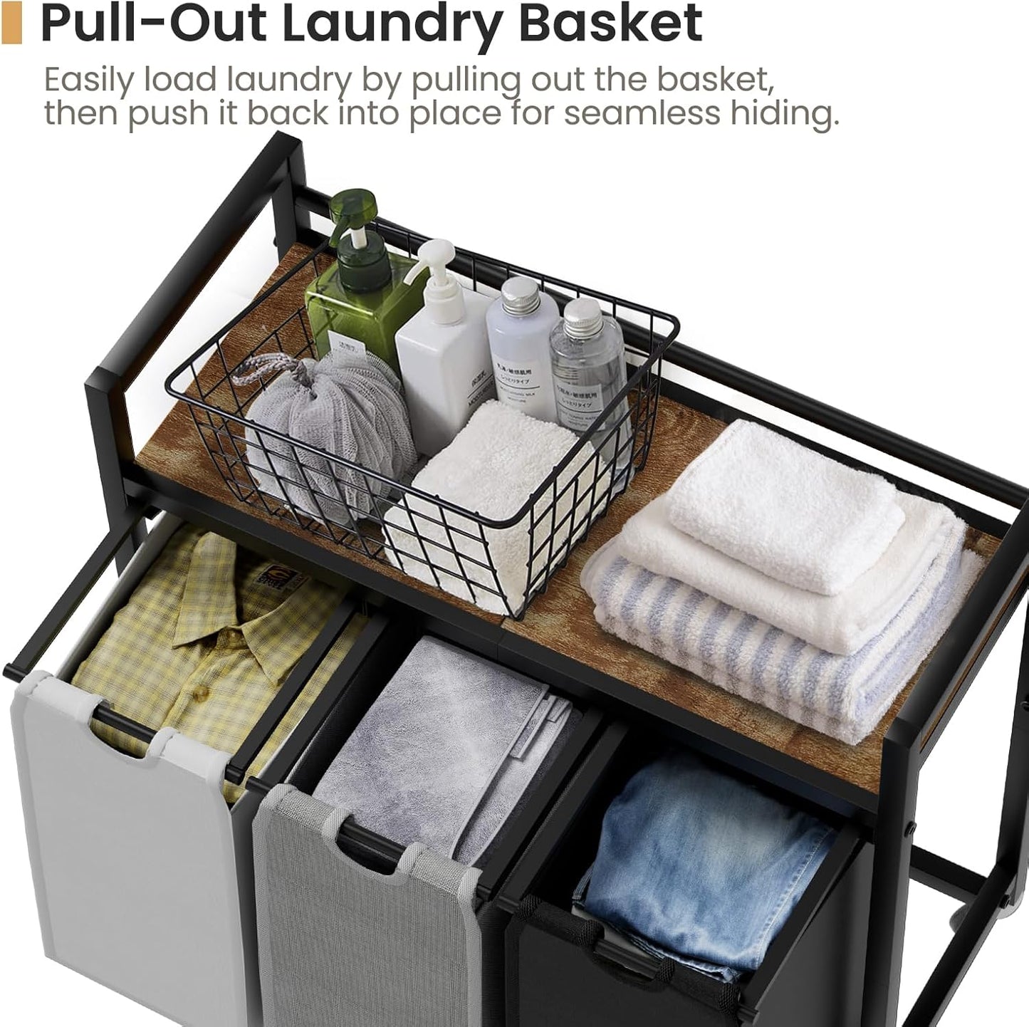 Laundry Hamper, Laundry Basket, Laundry Sorter with 3 Removable Bags, Clothes Basket with 3