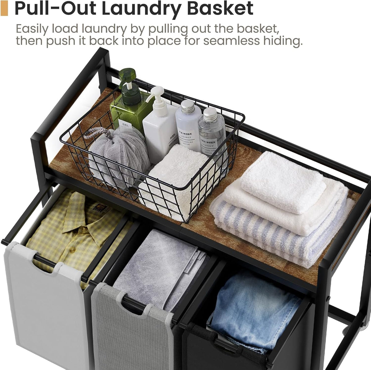 Laundry Hamper, Laundry Basket, Laundry Sorter with 3 Removable Bags, Clothes Basket with 3