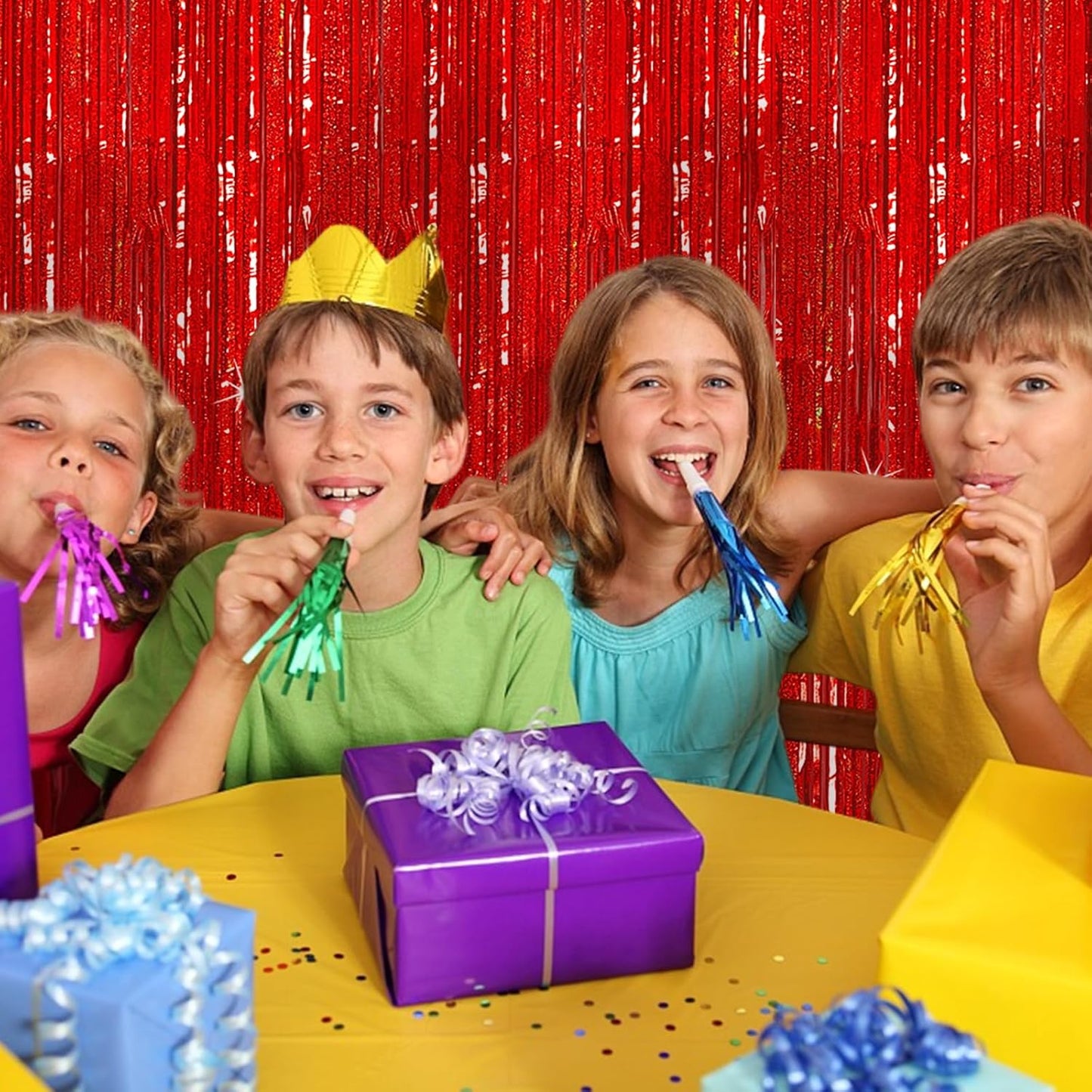 3 Pack Red Streamers Party Backdrop Christmas Decorations Foil Fringe Backdrop Curtains Carnival