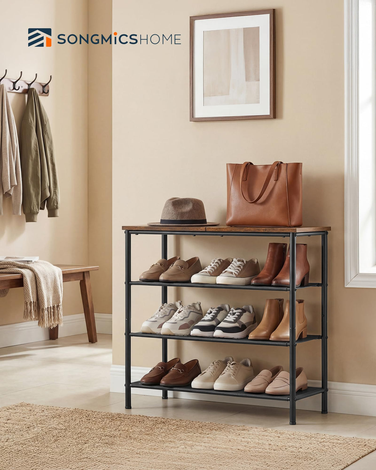 SONGMICS HOME 4-Tier Shoe Rack, Free Standing Shoe Storage Organizer, 12 x 29.7 x 28.2 Inches