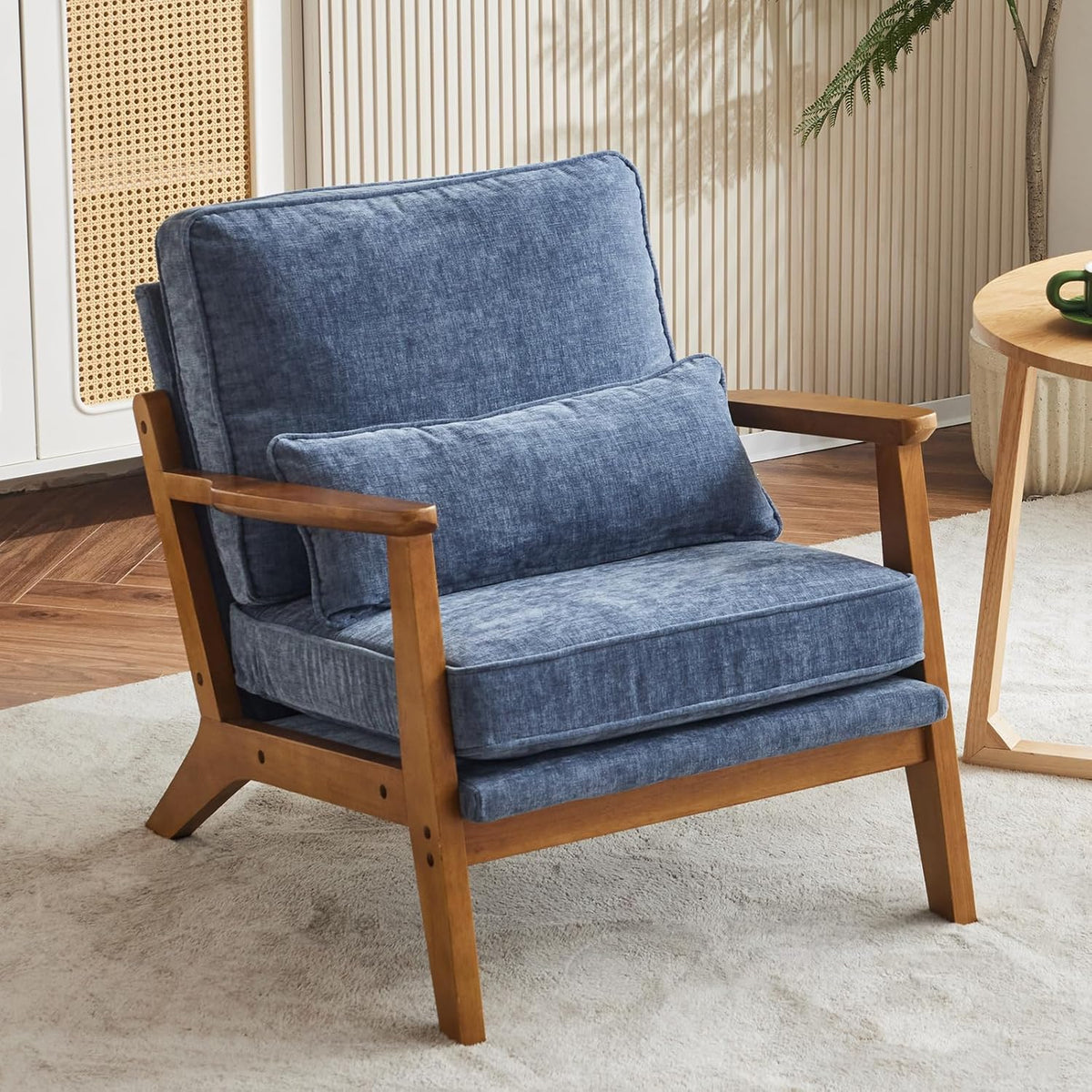 Karl home Accent Chair Wide Armrest Mid-Century Lounge Chair Chenille Armchair with Lumbar Pillow &