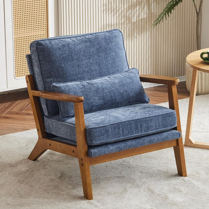 Karl home Accent Chair Wide Armrest Mid-Century Lounge Chair Chenille Armchair with Lumbar Pillow &
