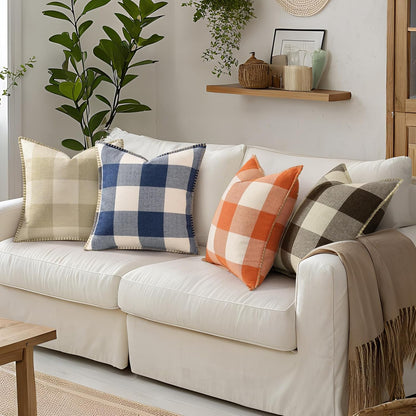 decorUhome Buffalo Plaid Check Throw Pillow Covers 18x18 Set of 2, Outdoor Decorative Farmhouse