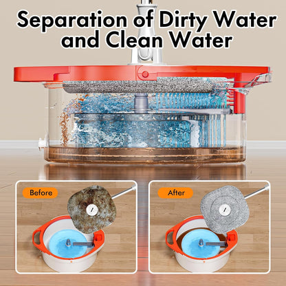 Spin Mop and Bucket Set with Separate Dirty and Clean Water,360° Spin Mop and Bucket System with