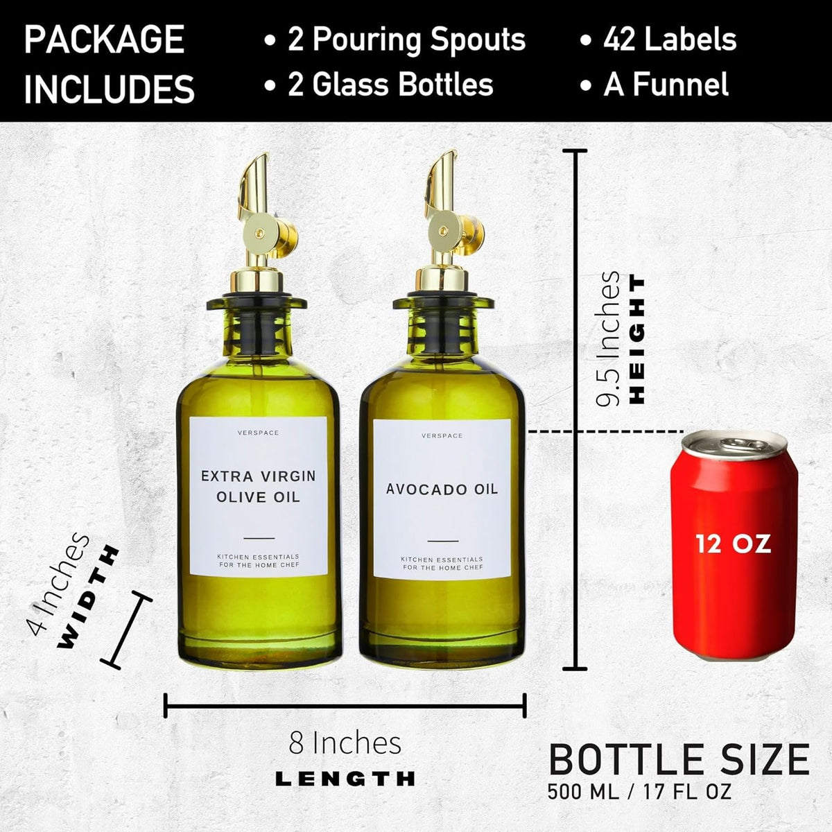 Green Glass Olive Oil Dispenser Bottle For Kitchen By Verpsace,Avocado Oil Dispenser Set, Modern