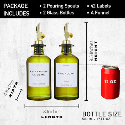 Green Glass Olive Oil Dispenser Bottle For Kitchen By Verpsace,Avocado Oil Dispenser Set, Modern