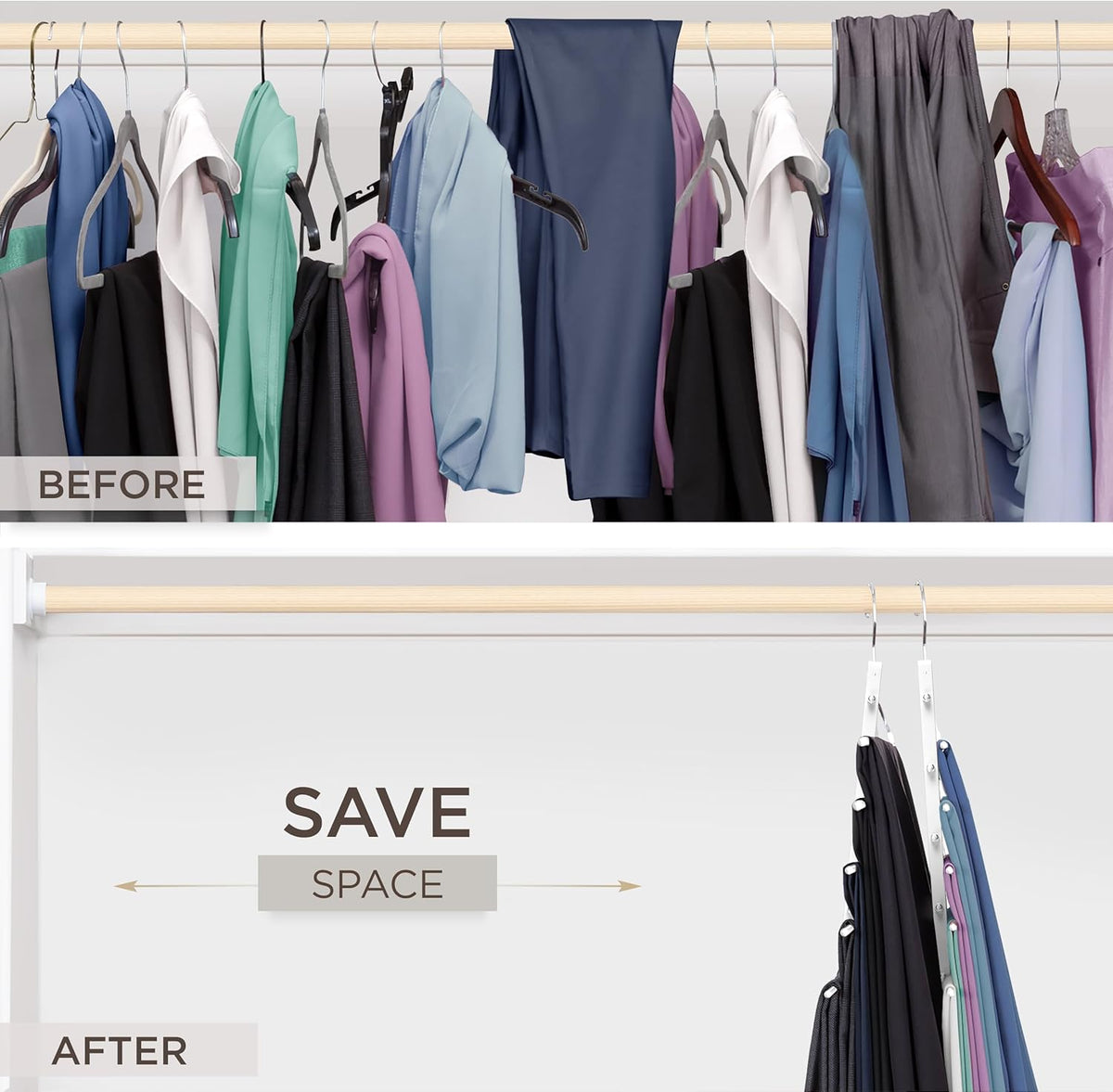 MORALVE Pants Hangers Space Saving - European Beechwood Scarf and Jean Hangers - Closet Organizer
